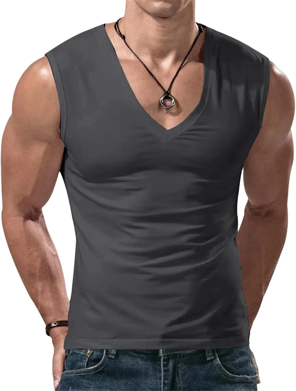 Mens V Neck Tank Tops Sleeveless Undershirts Quick Dry Athletic Gym Shirts Casual Basic Tees Solid Color Workout Top