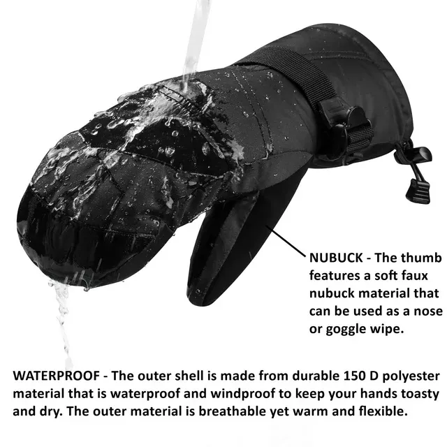 Mens Waterproof Ski Mittens 3M Thinsulate Winter Snow Sport Gloves ZB094
