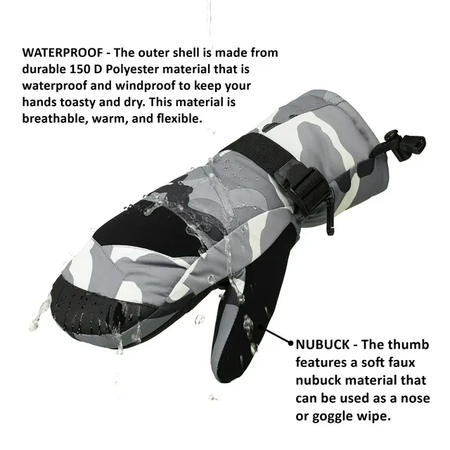 Mens Waterproof Ski Mittens 3M Thinsulate Winter Snow Sport Gloves ZB094