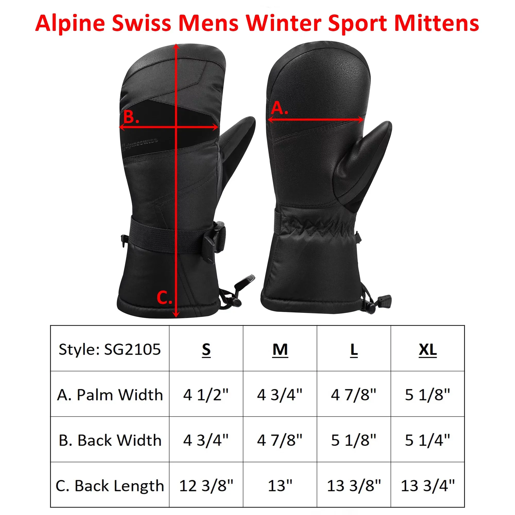 Mens Waterproof Ski Mittens 3M Thinsulate Winter Snow Sport Gloves ZB094