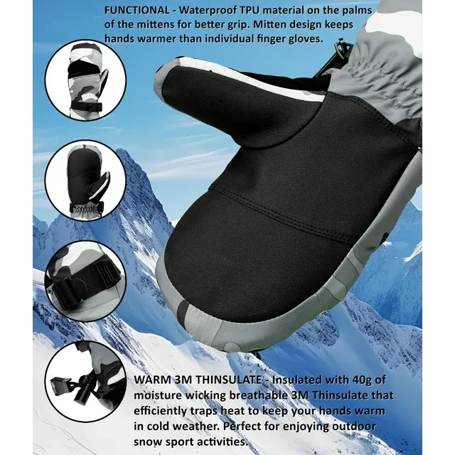 Mens Waterproof Ski Mittens 3M Thinsulate Winter Snow Sport Gloves ZB094