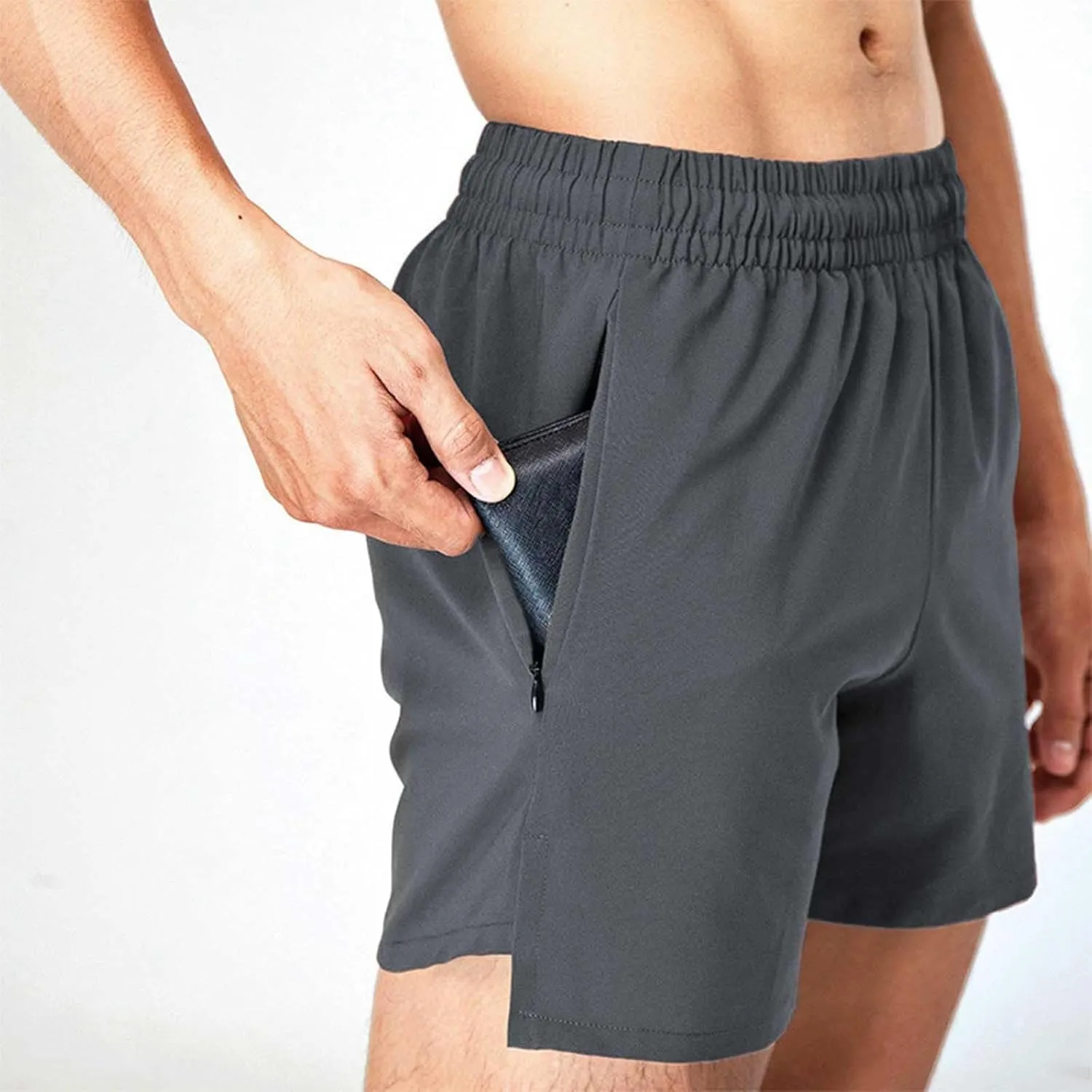 Men's Workout Running Shorts Summer Quick Dry Active Shorts with Zipper Pockets Casual Elastic Waist Athletic Short