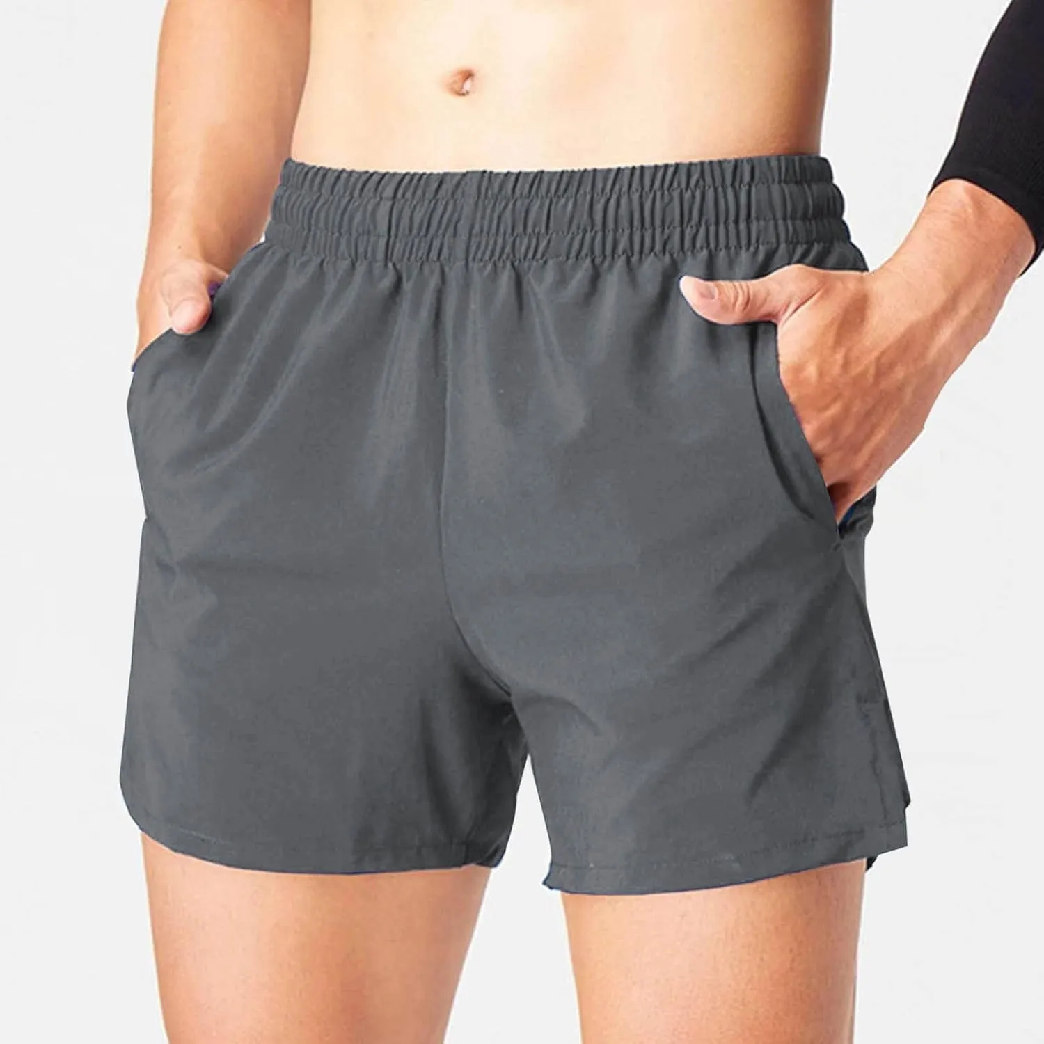 Men's Workout Running Shorts Summer Quick Dry Active Shorts with Zipper Pockets Casual Elastic Waist Athletic Short