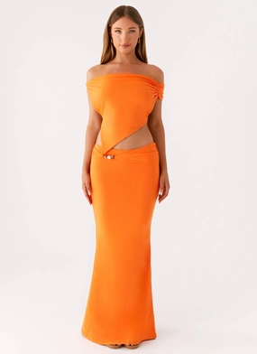 Mid-rise fit Mention Maxi Skirt - Orange
