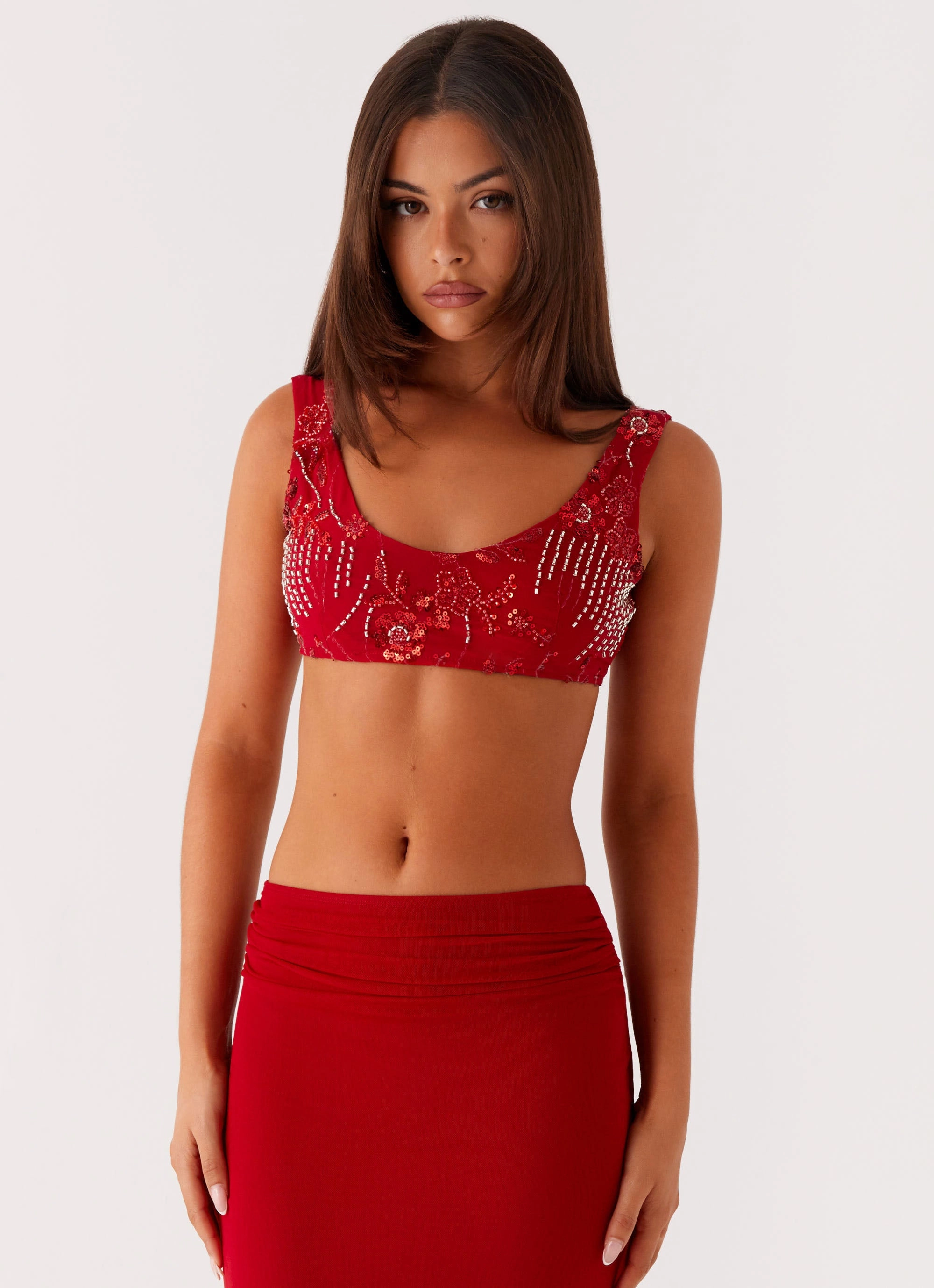 Mercer Sequin Bralette - Red AntiSnagYarnProcessing NonRestrictiveSilhouette
