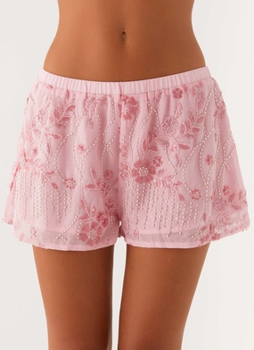 Mercer Sequin Mini Shorts - Pink Practical Look