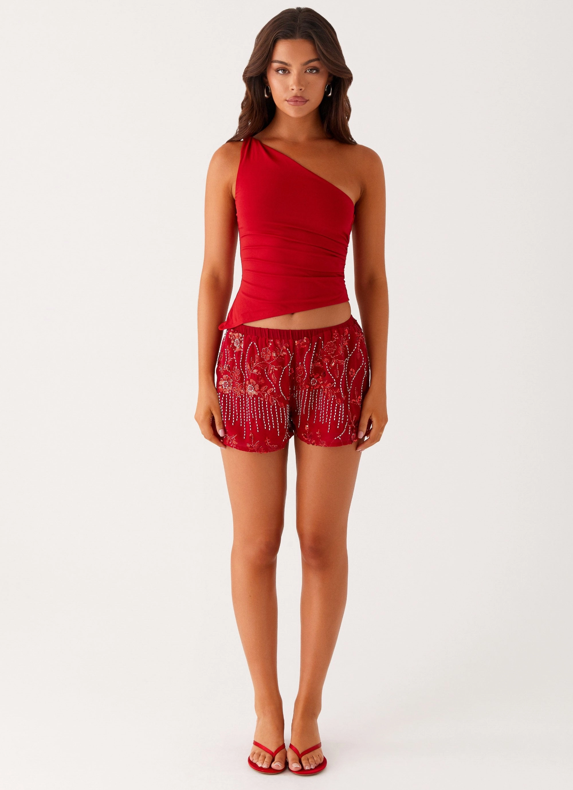 Mercer Sequin Mini Shorts - Red AbrasionResistantFabric