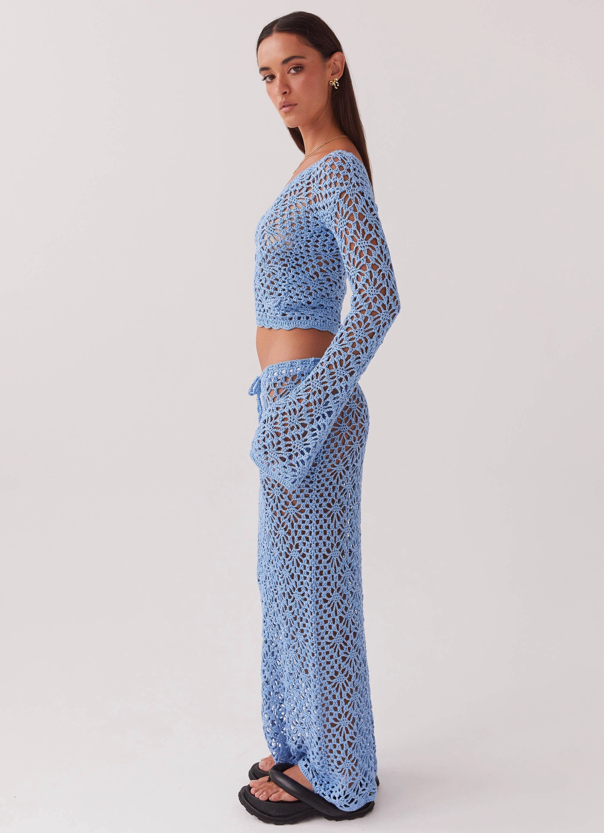 Merliah Crochet Maxi Skirt - Blue Stretchable Breathable Mesh Panels