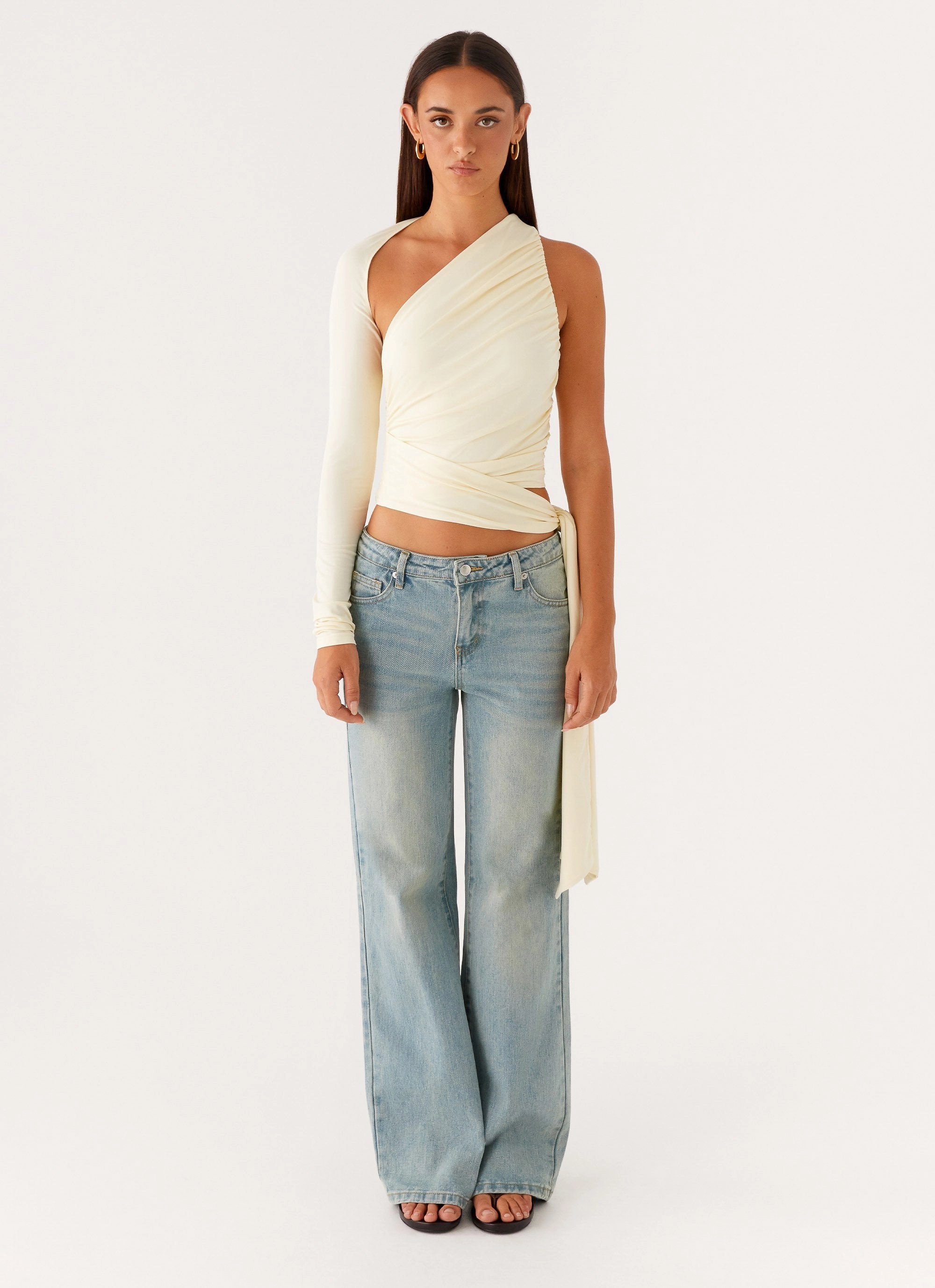 Merryn Top - Pale Yellow Two Tone Texture Effect Reinforced Hem Stitching