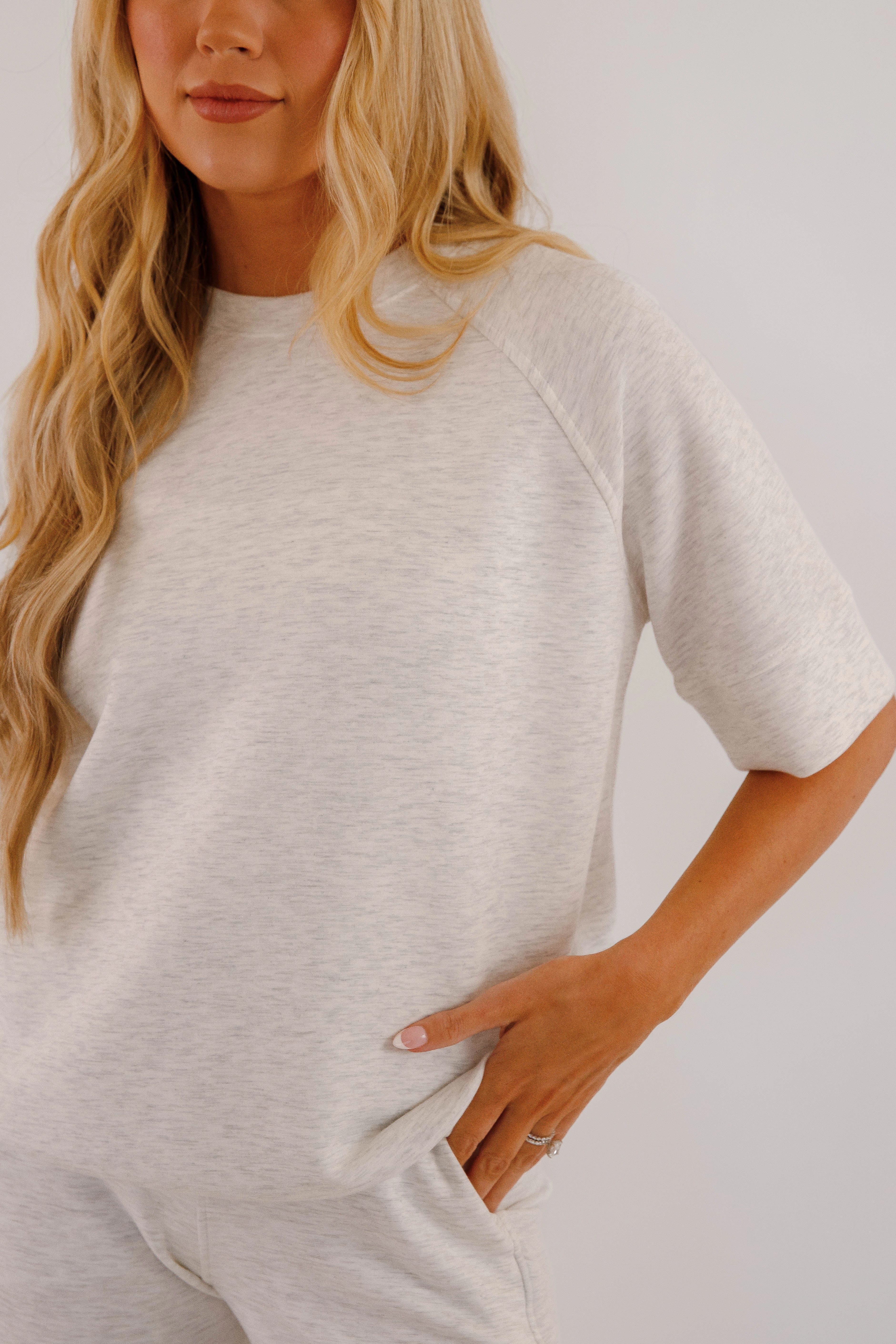 Multipurpose Layering Piece Flexible Knit Blend All The Energy Short Sleeve Pullover-Heather Grey