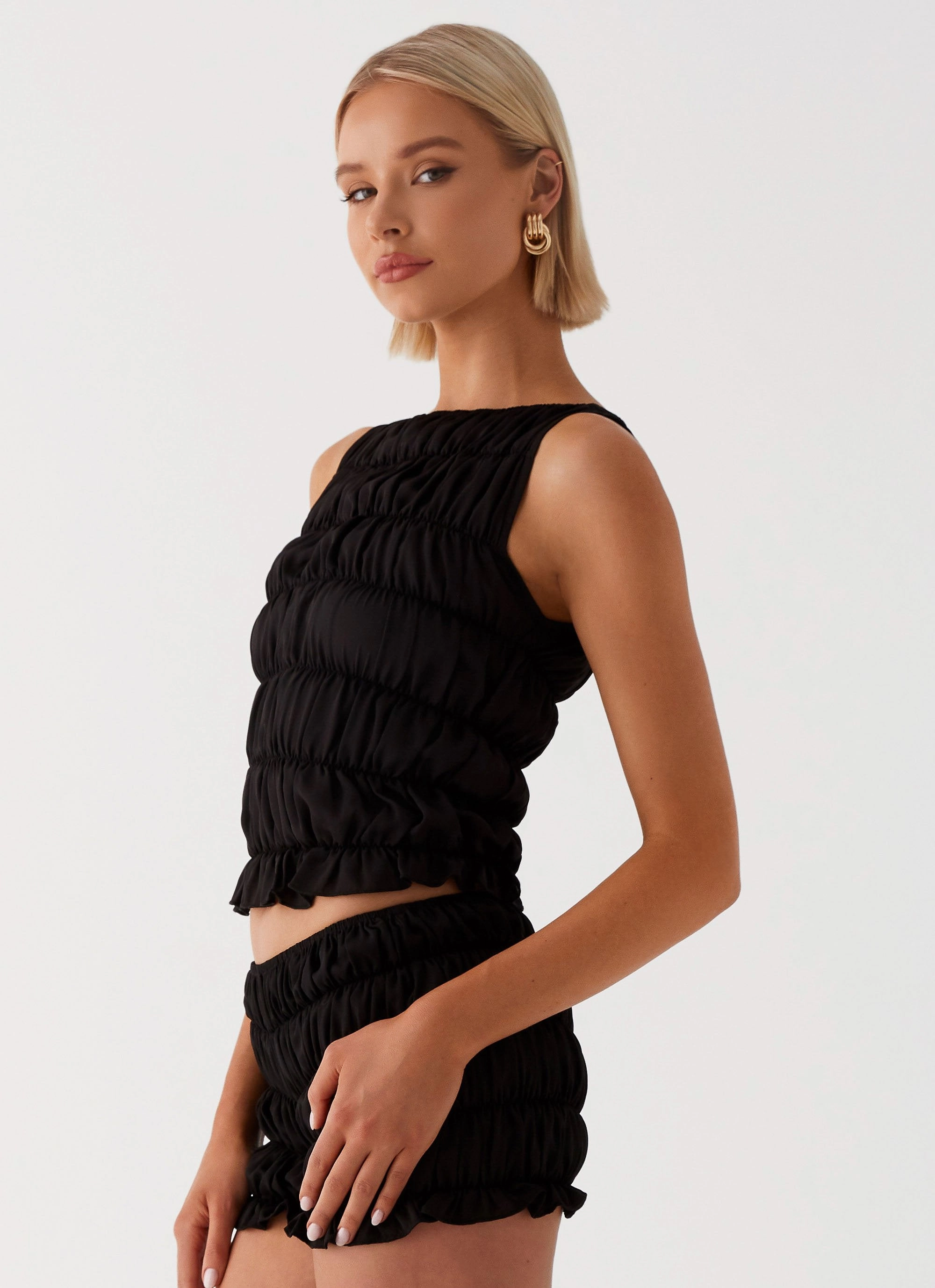 Messina Ruched Tank Top - Black QuickDrySystem