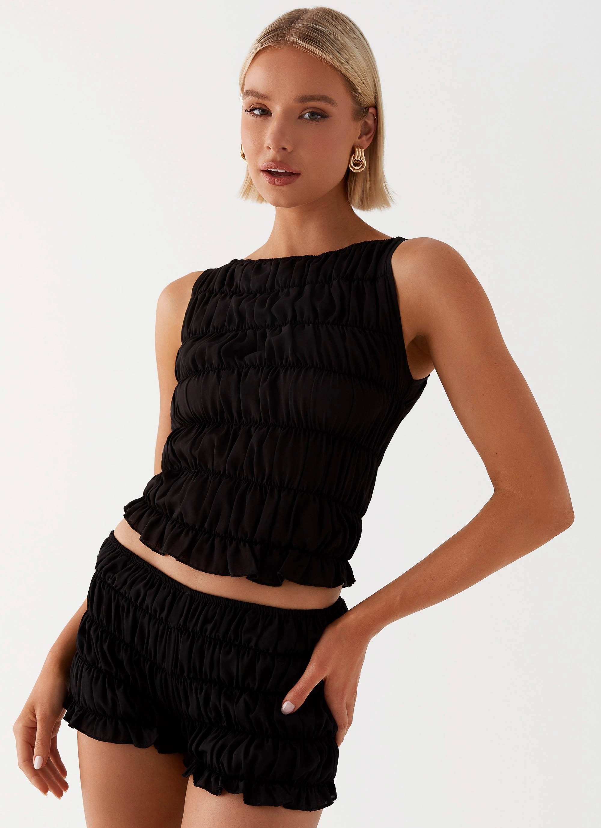 Messina Ruched Tank Top - Black LongSleeve