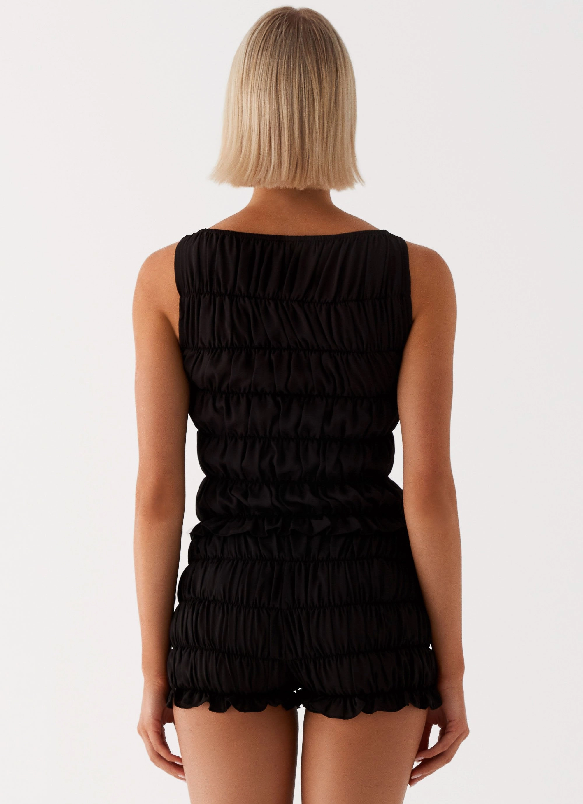 Layered Neckline Loose Sweater Messina Ruched Tank Top - Black