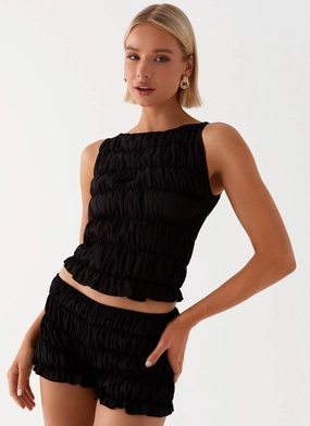 Messina Ruched Tank Top - Black LongSleeve