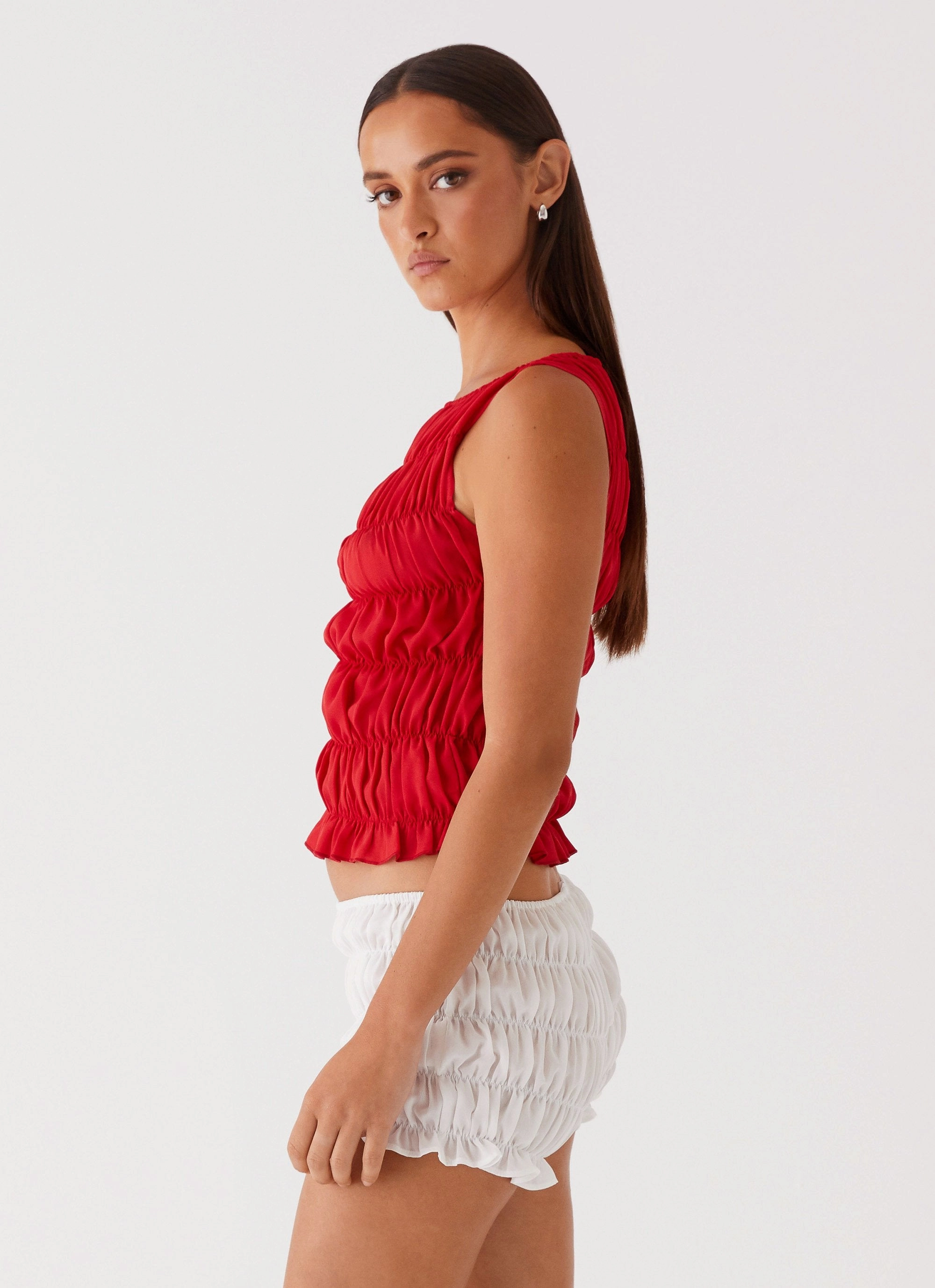 Messina Ruched Tank Top - Red LowProfileZipperSystem