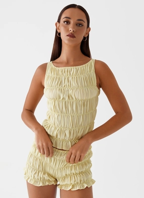 Tagless Neckline Design Messina Ruched Tank Top - Yellow
