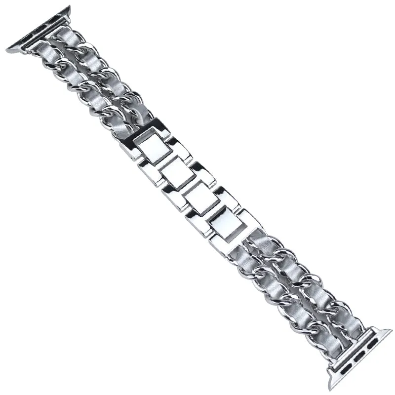 Metal & Leather Chain Band for Apple Watch 38/40/41mm & 42/44/45mm