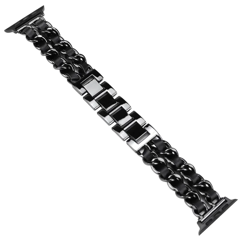 Metal & Leather Chain Band for Apple Watch 38/40/41mm & 42/44/45mm