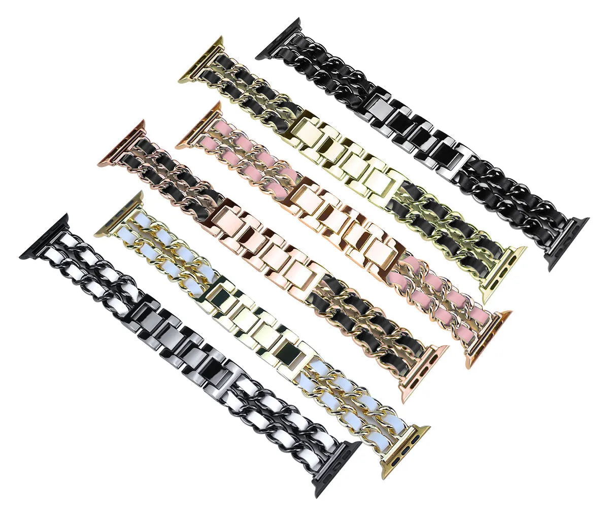 Metal & Leather Chain Band for Apple Watch 38/40/41mm & 42/44/45mm