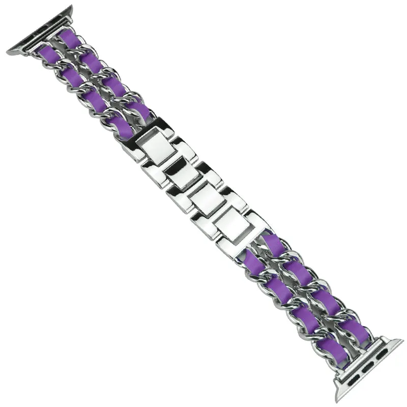 Metal & Leather Chain Band for Apple Watch 38/40/41mm & 42/44/45mm