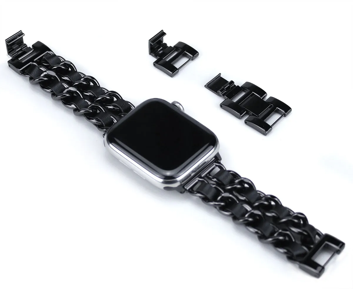 Metal & Leather Chain Band for Apple Watch 38/40/41mm & 42/44/45mm