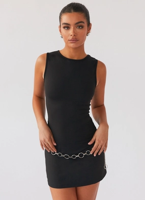 Cosmic Chic Mini Dress - Black Wrap style Drawstring-Waist