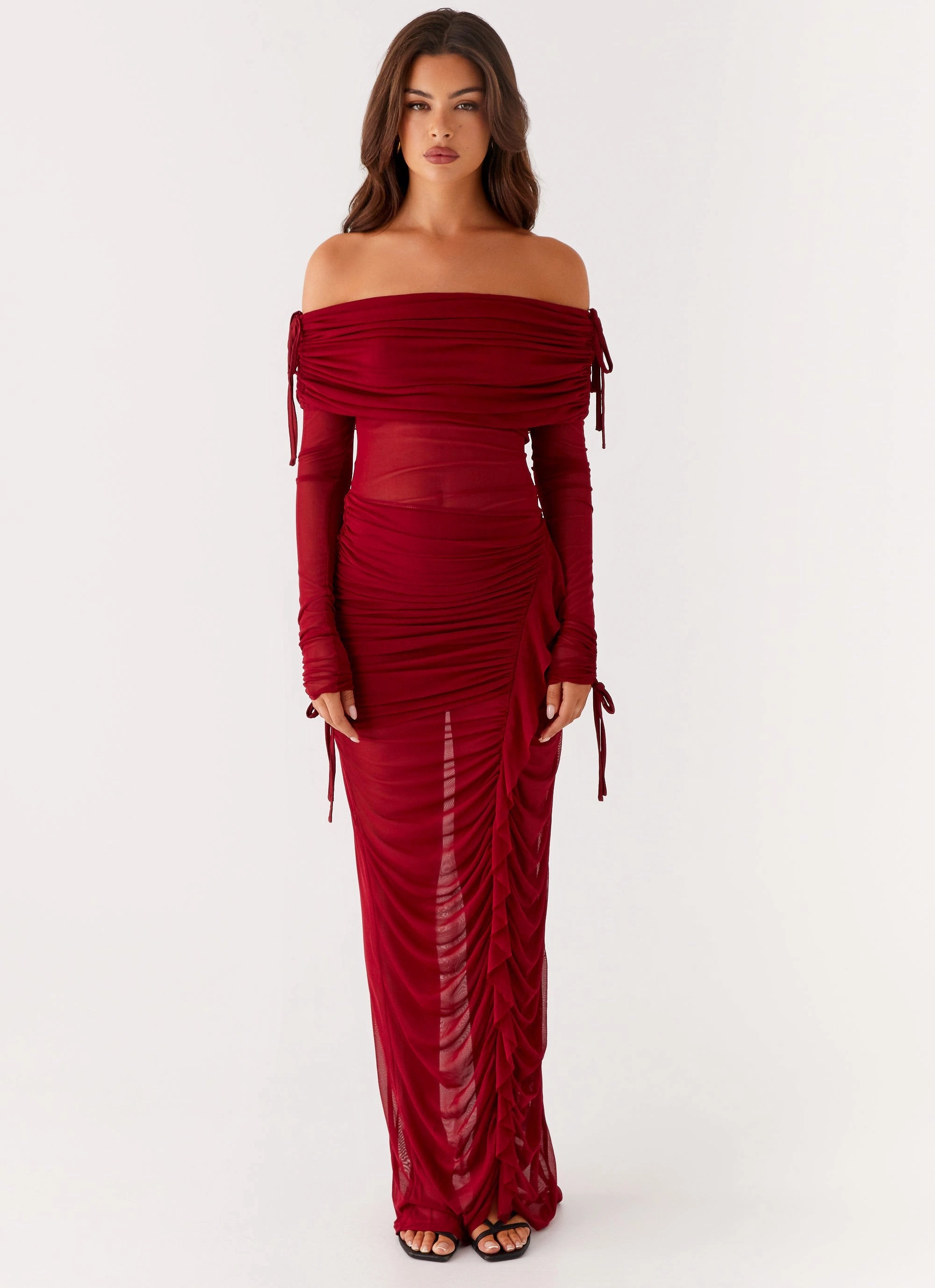 Teala Mesh Maxi Dress - Red Matte Look