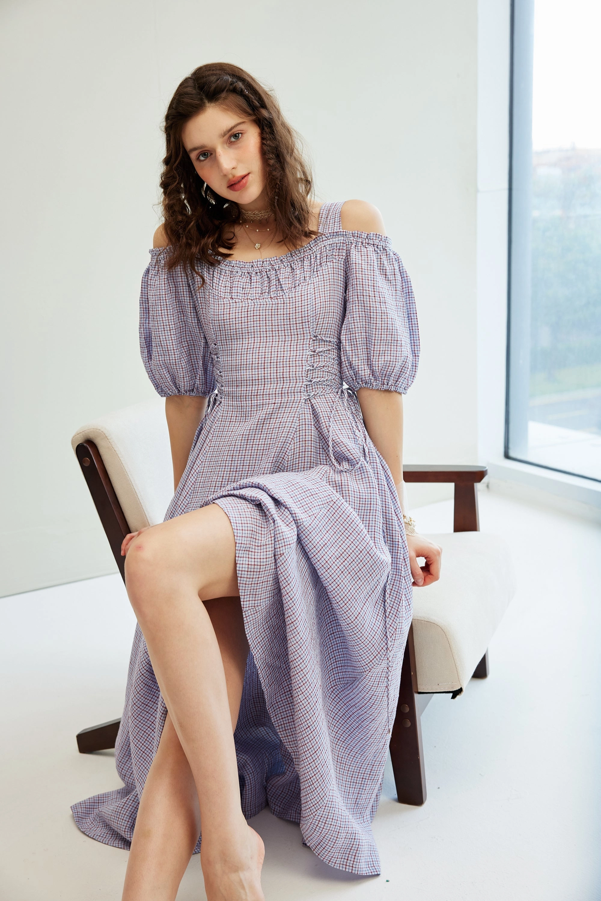 Mia 19 | halter linen dress with puff sleeves Simple Cut Trendy Comfort