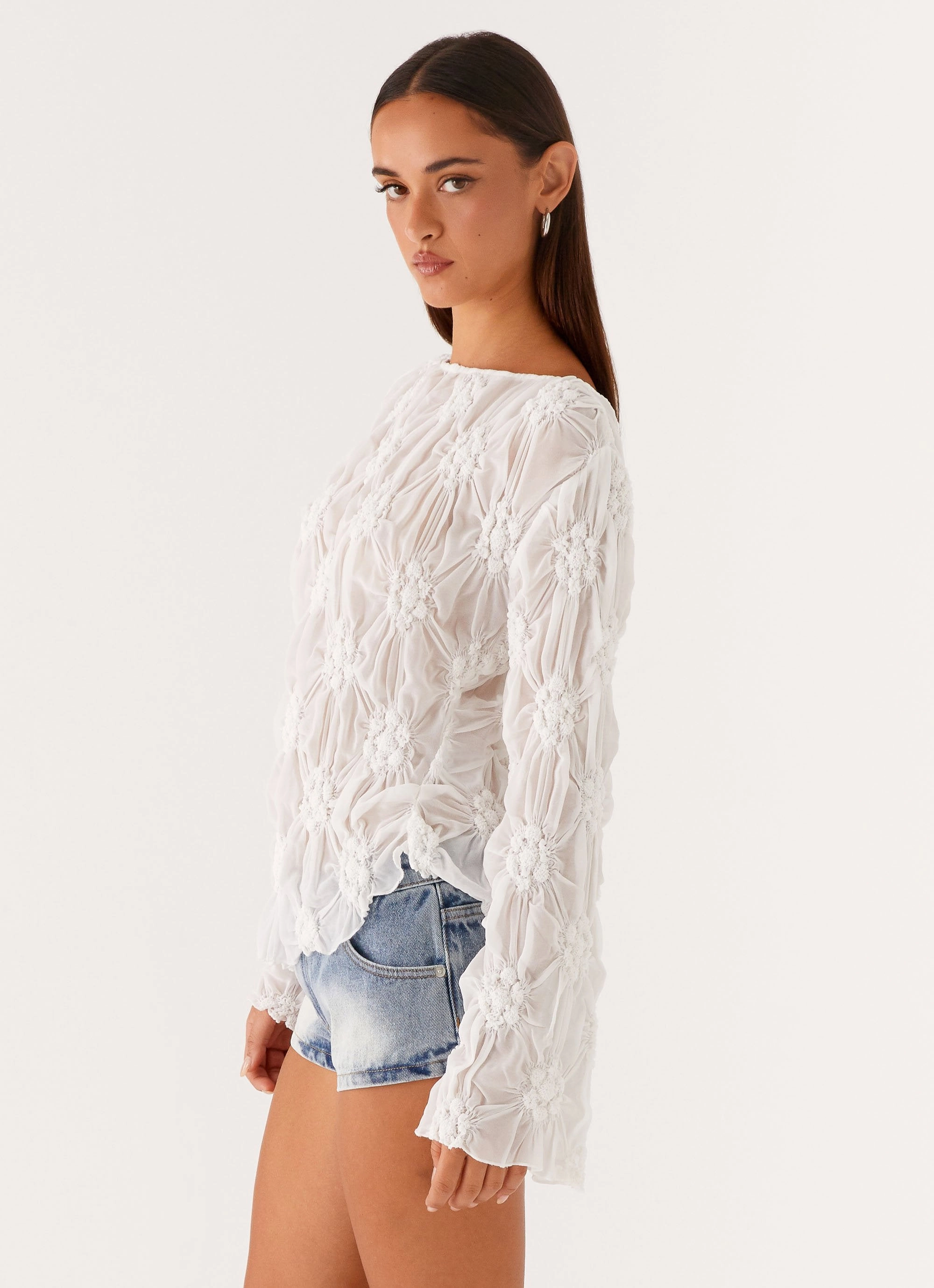 MeshVentilation Tear Resistant Fiber Blend Mia Long Sleeve Top - Ivory