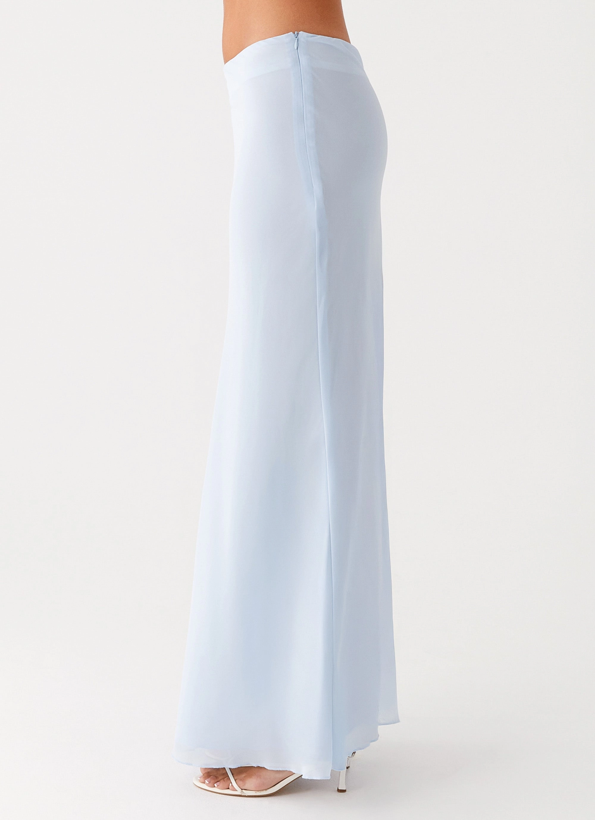 Michaella Chiffon Maxi Skirt - Blue Lightweight Feel Houndstooth Print