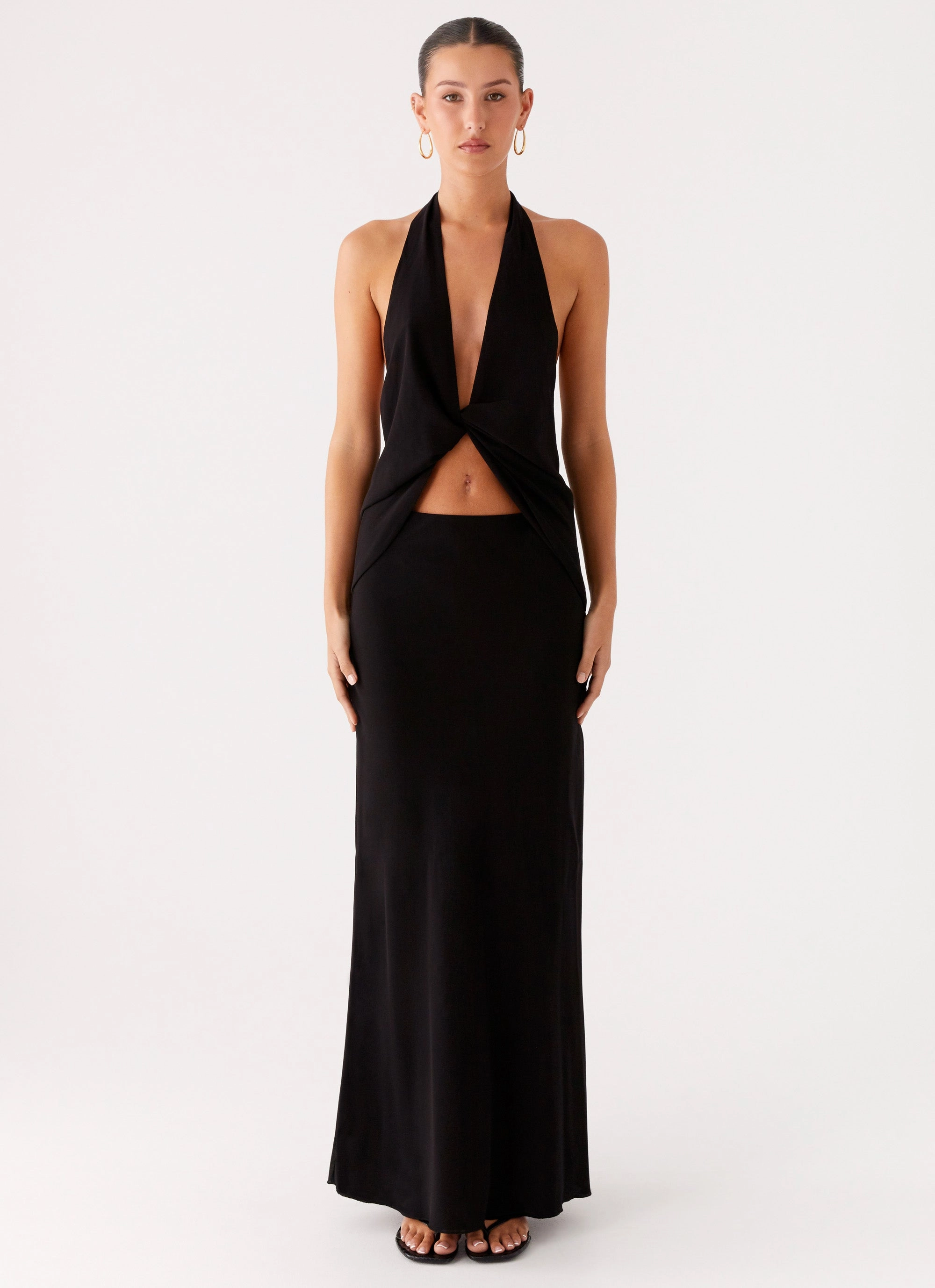 Michaella Chiffon Twist Top - Black Abrasion Resistant Fabric