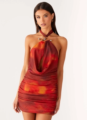 Midnight Ember Mini Dress - Scarlet Blur Layer Ready Urban Fit
