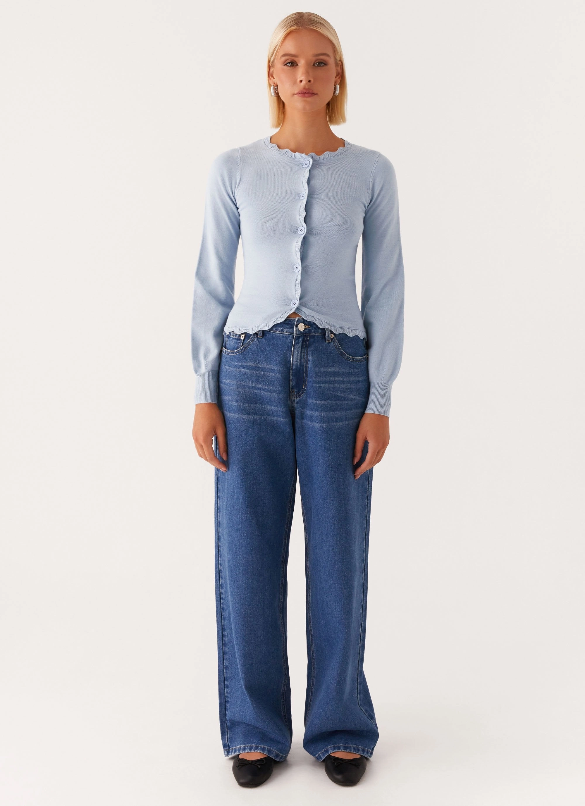 Frictionless Inner Layer Mikah Lace Trim Cardigan - Baby Blue