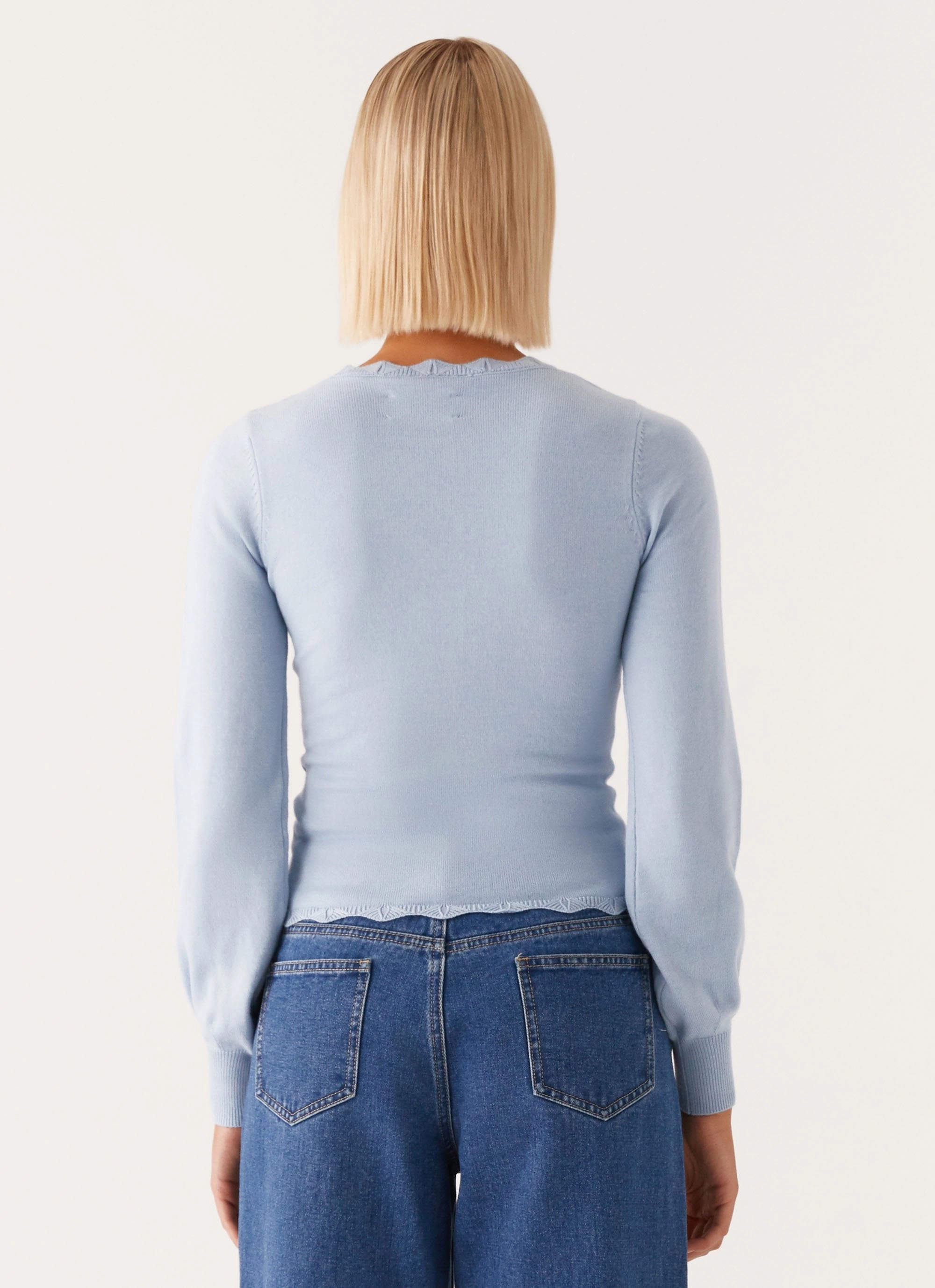 Mikah Lace Trim Cardigan - Baby Blue WindproofTechnology
