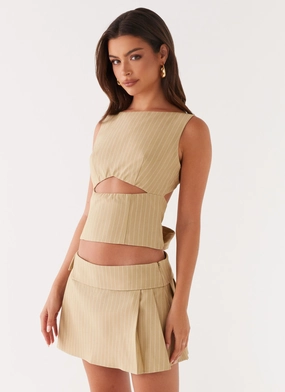 Miki Mini Skirt - Beige Stripe Travel Friendly Breathable Style