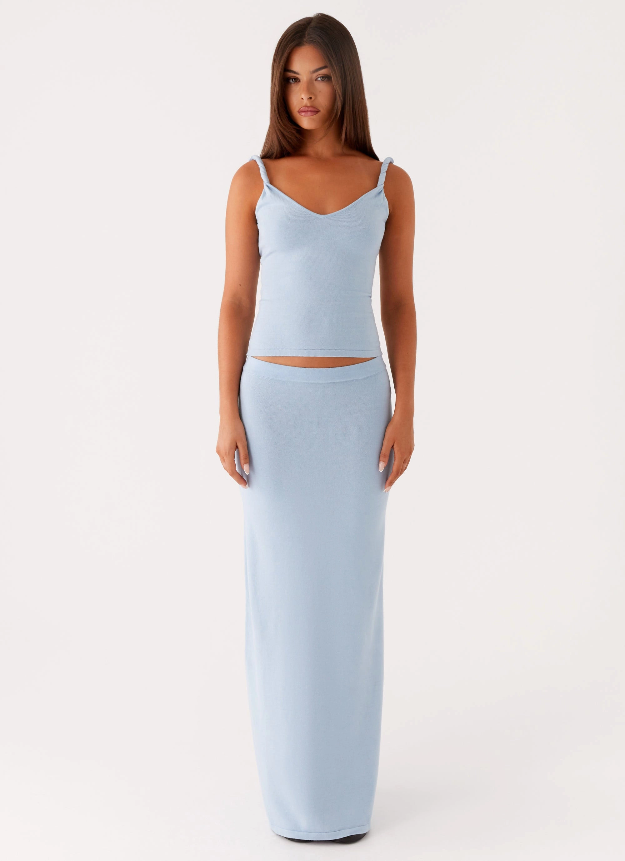 Chic Fit RipstopFabric Anastasia Knit Maxi Skirt - Blue