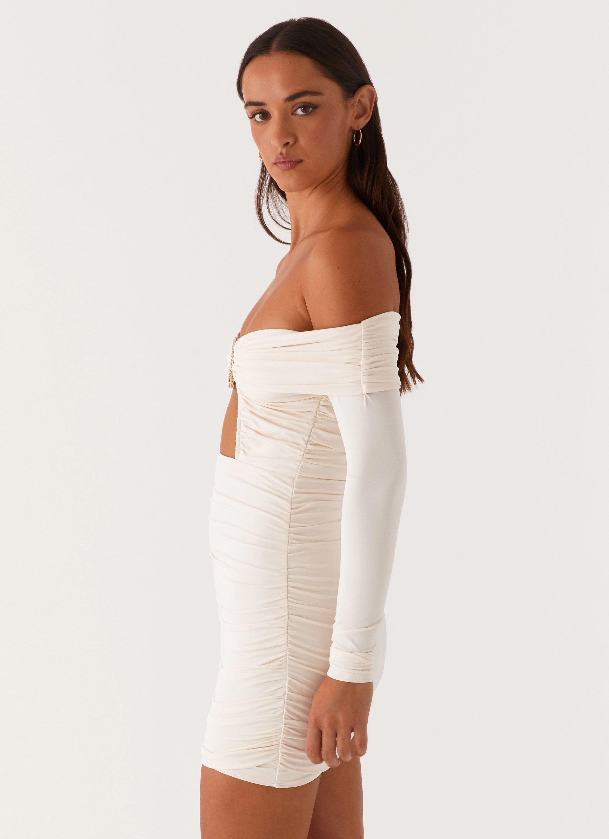 Millie Mini Dress - Ivory Soft Drape Coral Soft