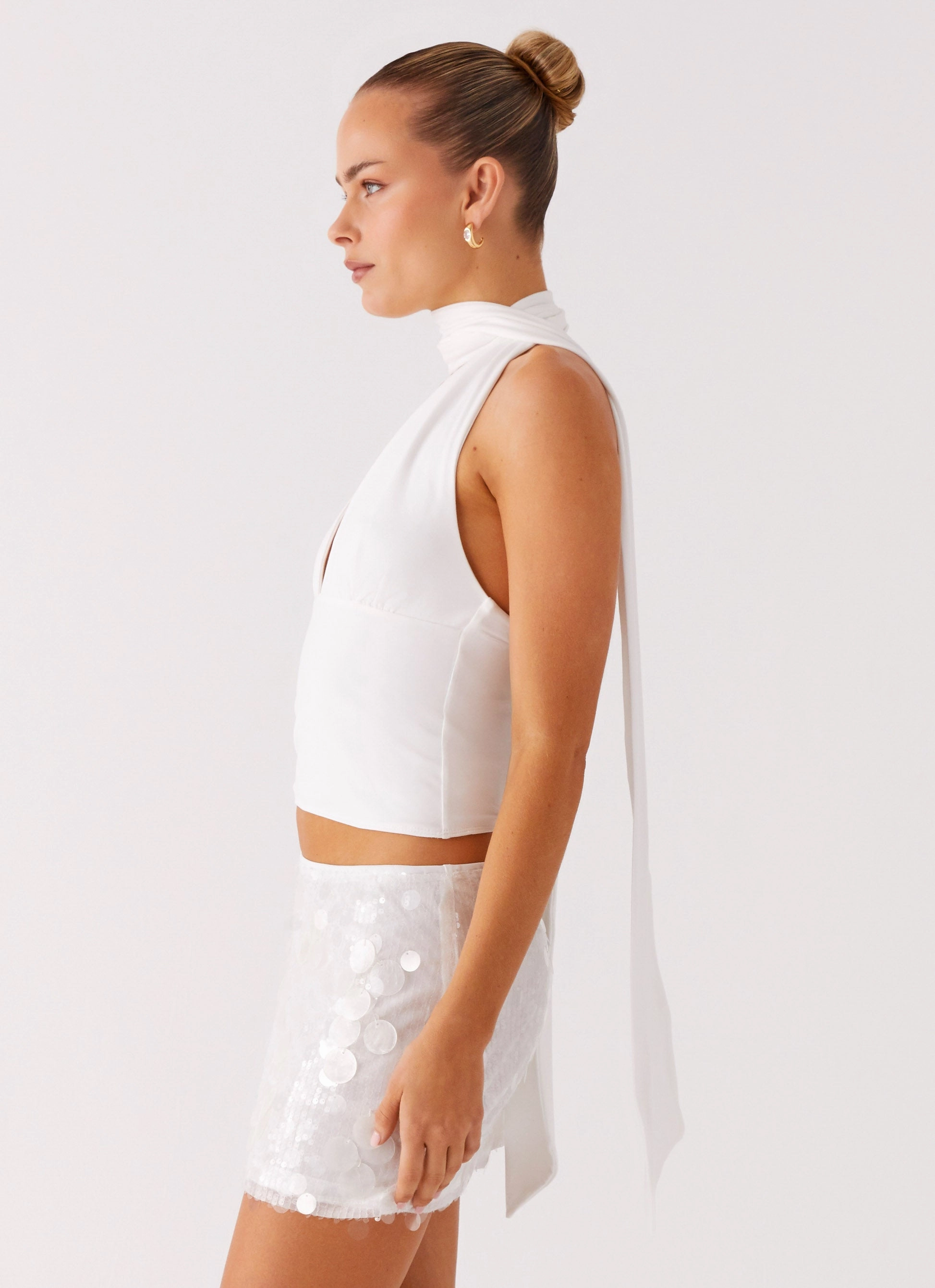 Milos Scarf Halter Neck Top - White Reflective Trims LightweightConstruction