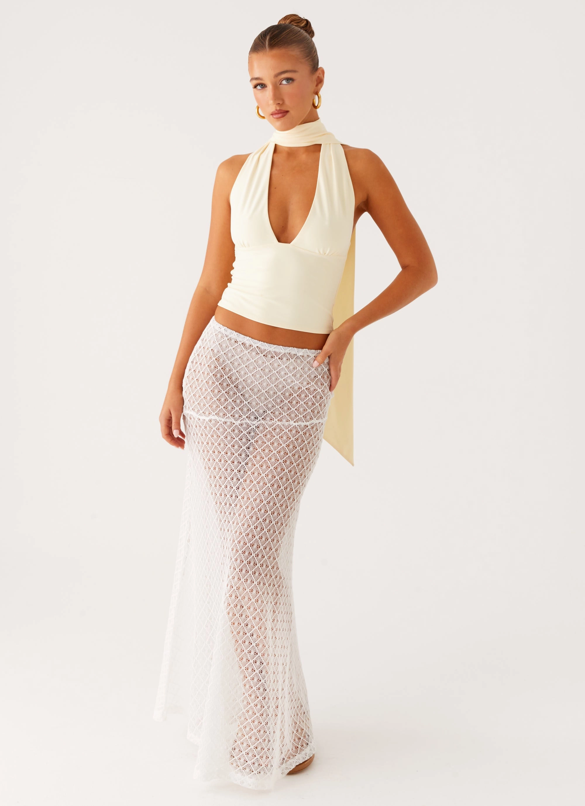 Casual Long Sleeve Milos Scarf Halter Neck Top - Yellow