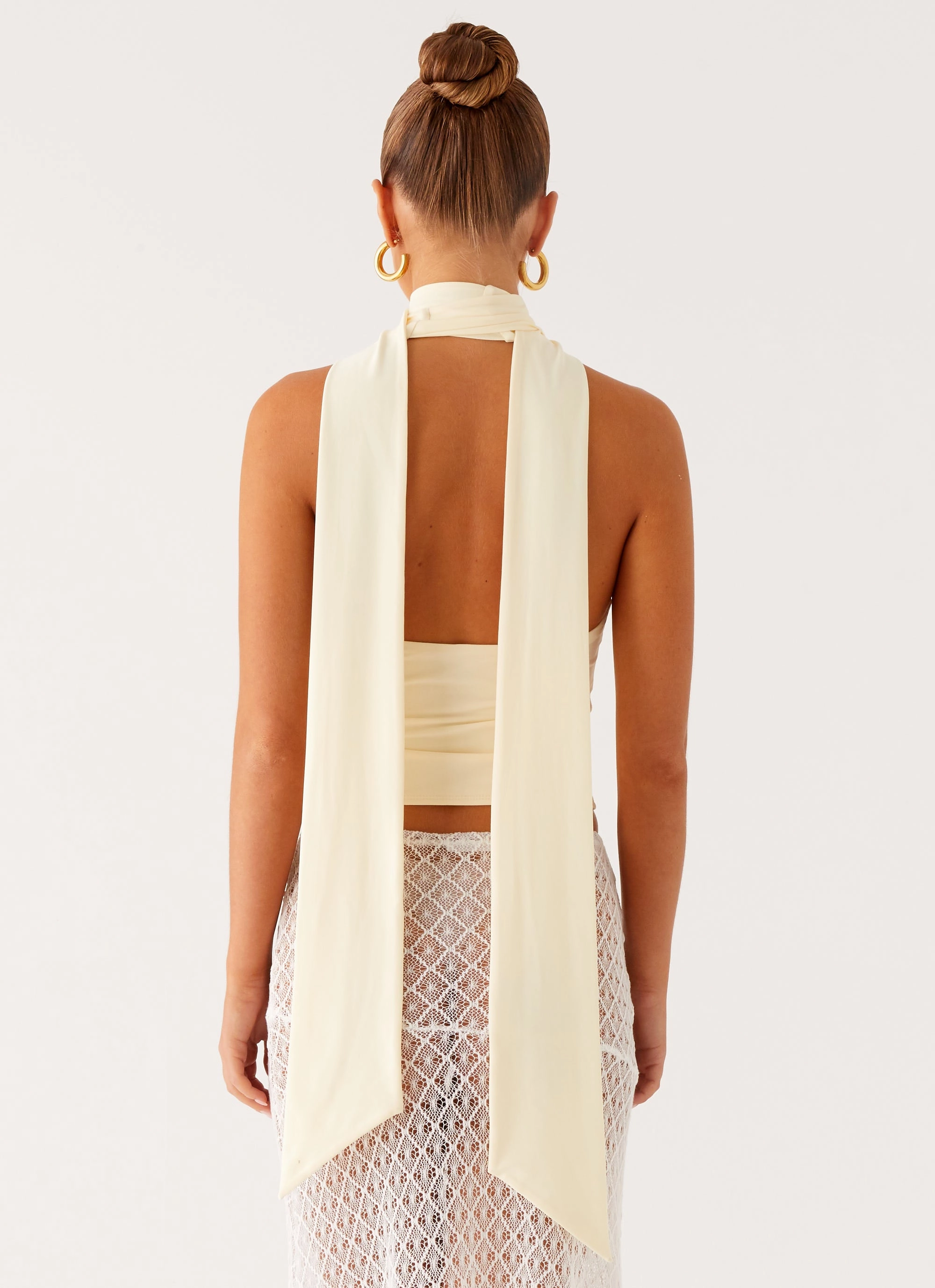 AbrasionResistantFabric Low Profile Collar Milos Scarf Halter Neck Top - Yellow
