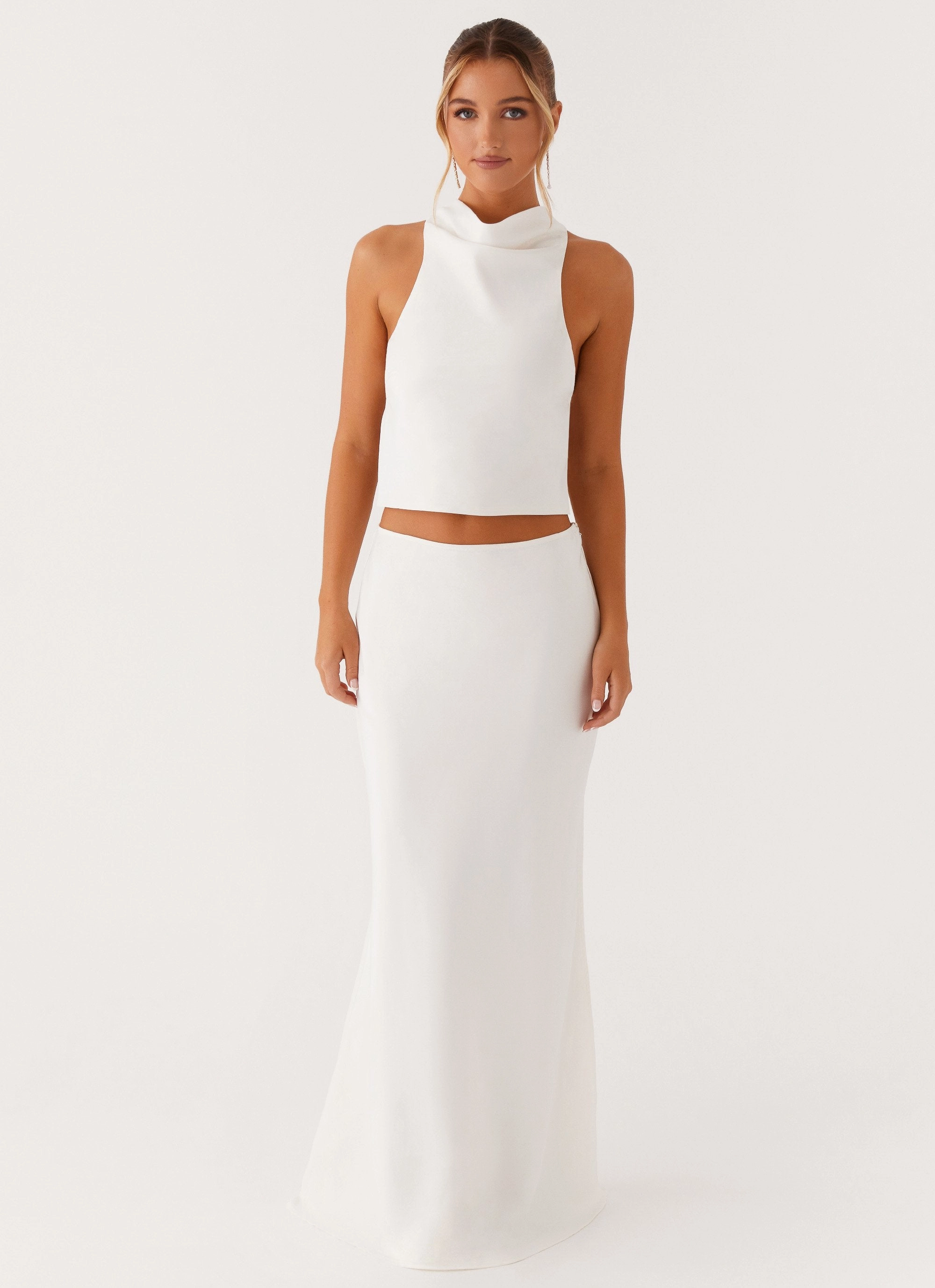 Tough Style Mina Satin Maxi Skirt - White