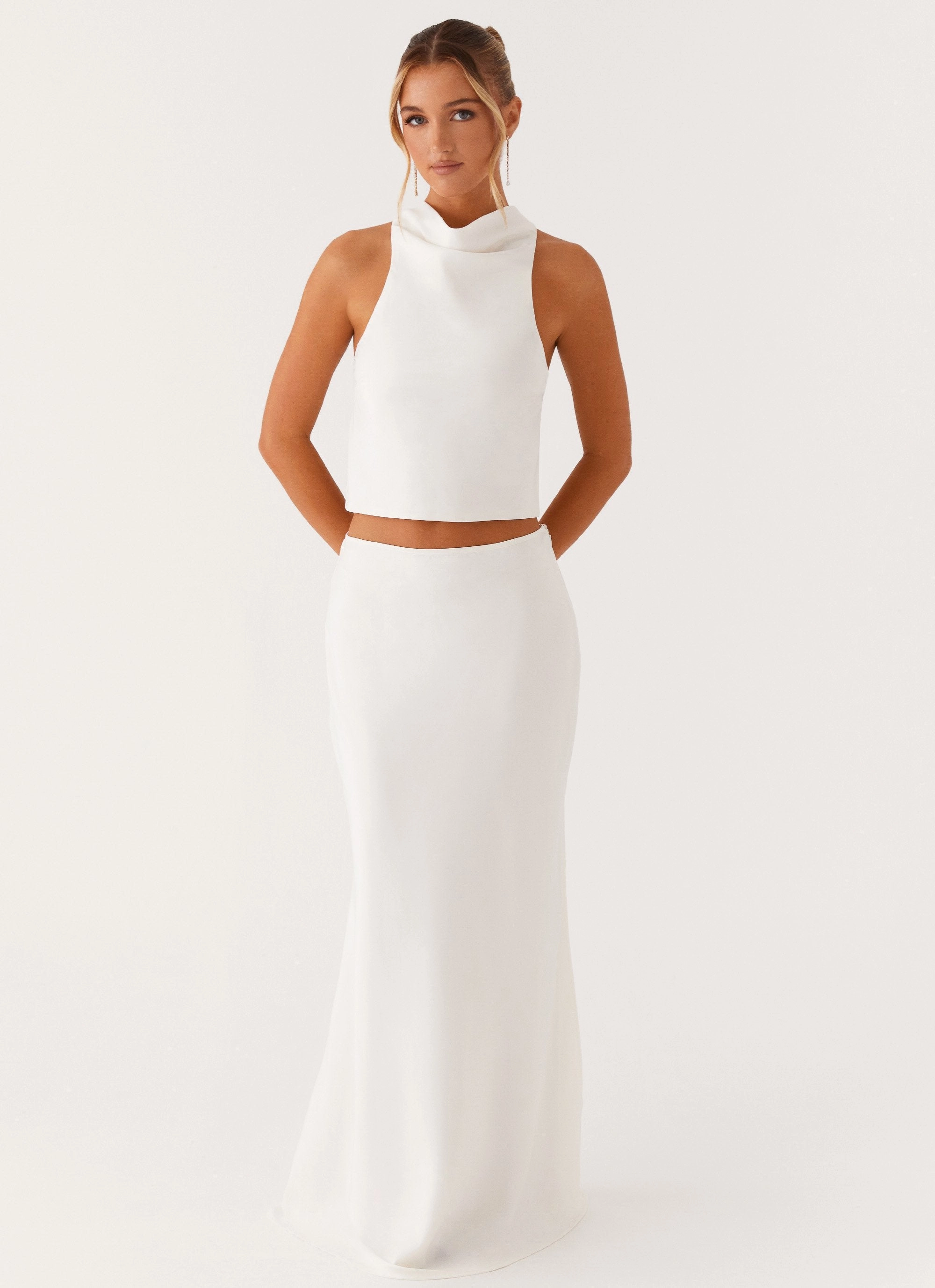 FlexibleMobility Tear Resistant Fabric Mina Satin Maxi Skirt - White