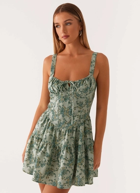 Office Classic Unique Print Lucie Linen Mini Dress - Cloud Nine Floral