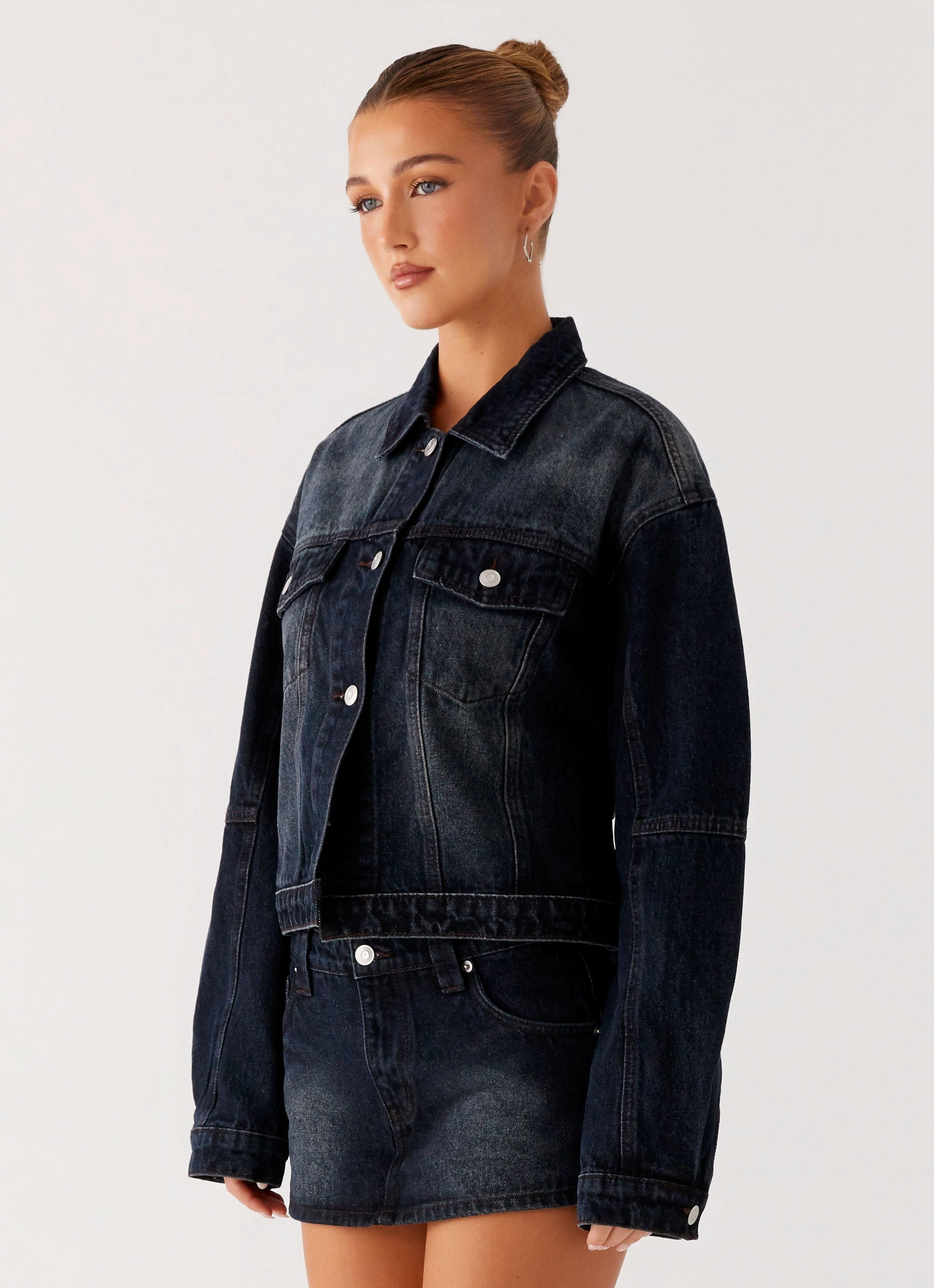 Tropics Denim Jacket - Washed Dark Blue Layered Look Morning Commute Gear