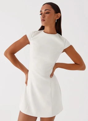 Flowing Texture Cool Undertone Harriet Mini Dress - Off White