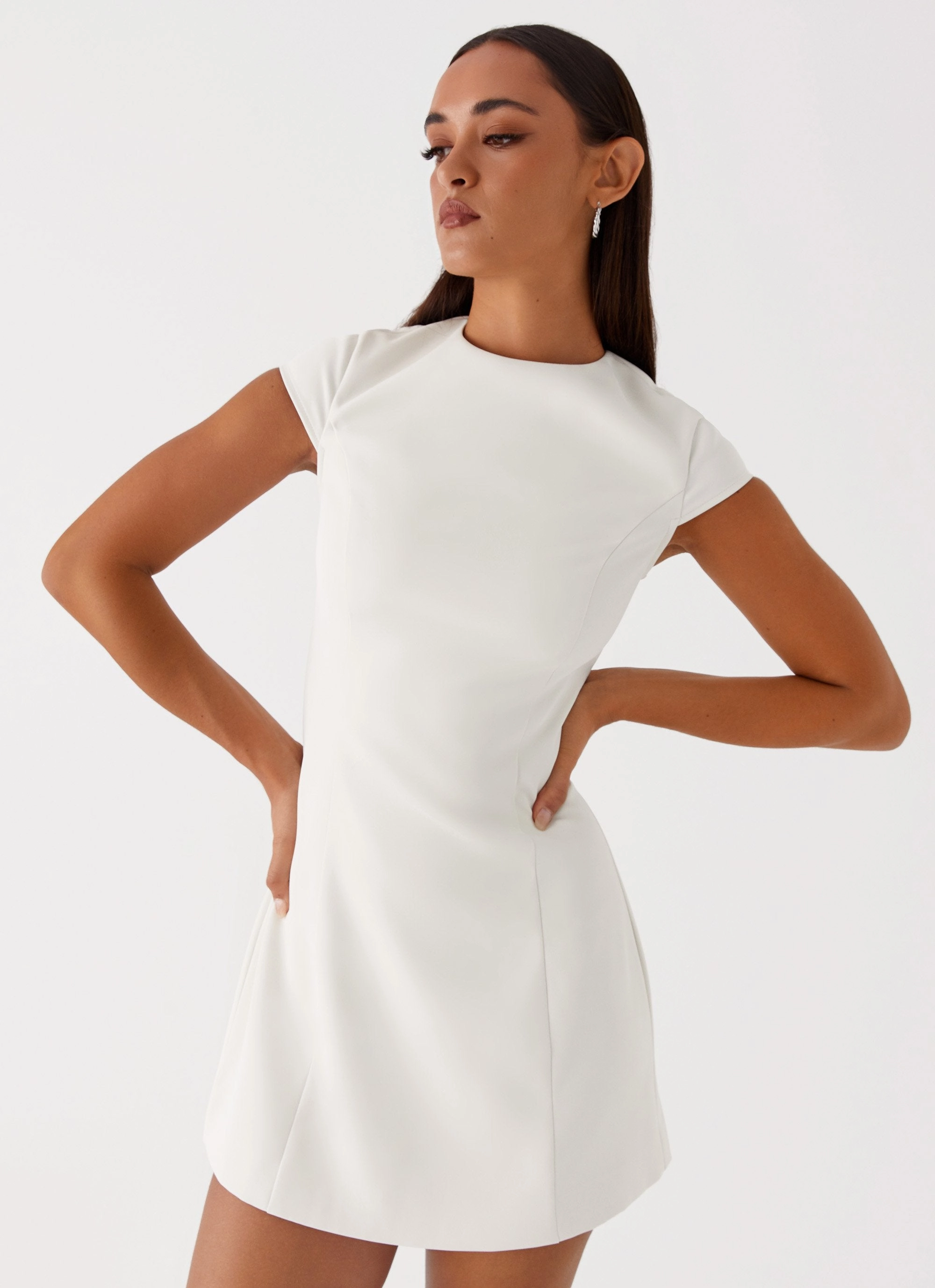 Flowing Texture Cool Undertone Harriet Mini Dress - Off White
