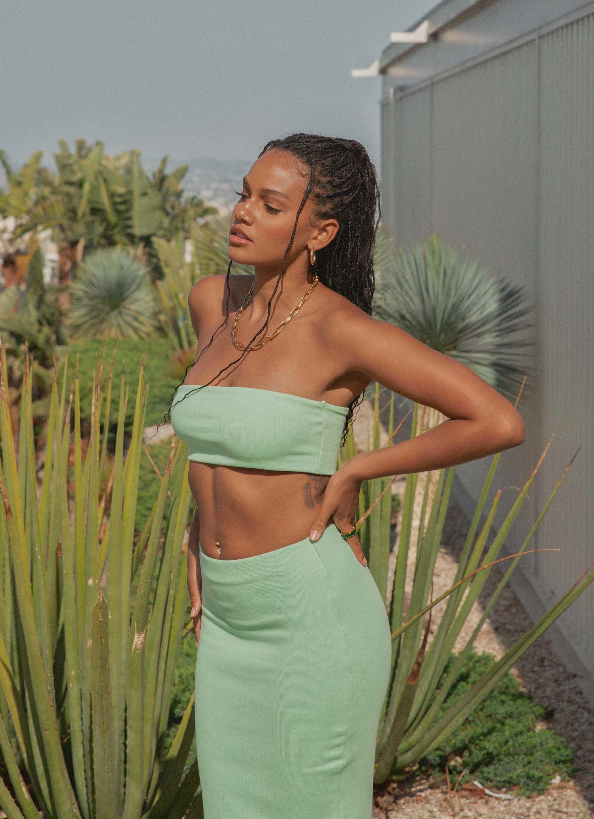 Sun Seeker Crop Top - Sage Tapered Cut Tagless Comfort Collar