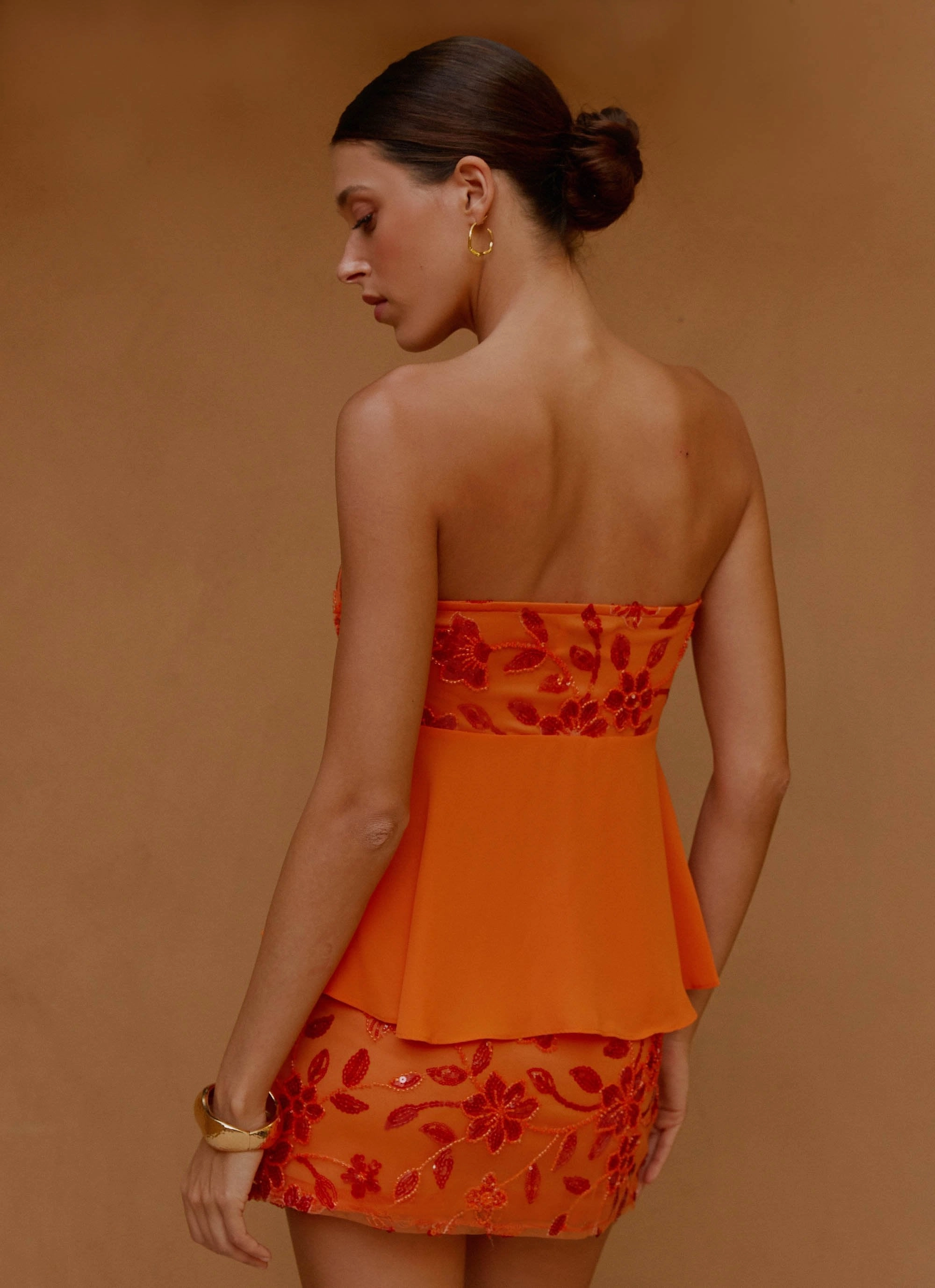 Stretch Waistband Design NonFade Dye Kenya Beaded Halter Top - Orange