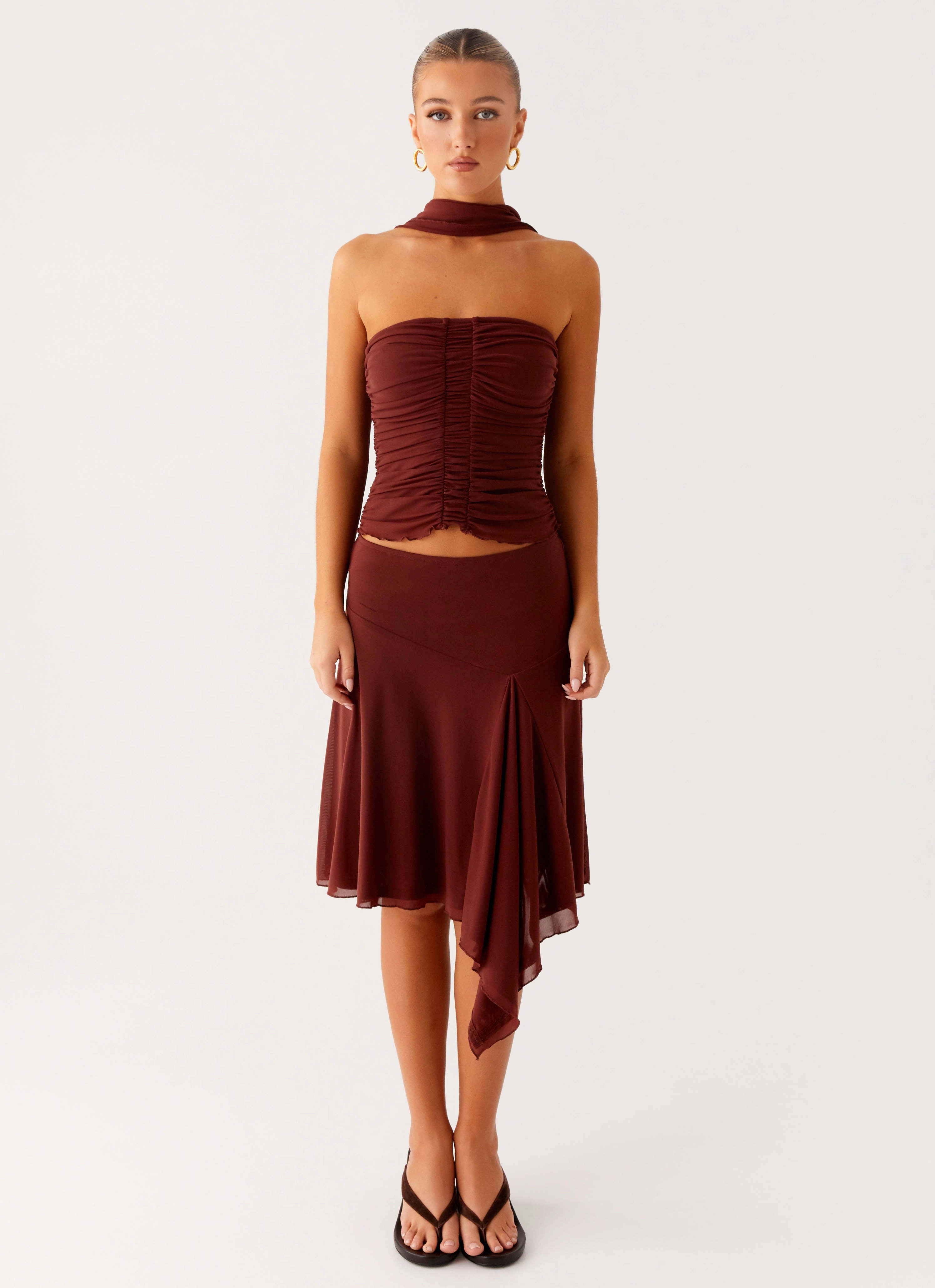 Modular Pocket Layout Multi Directional Mobility Mirage Scarf Top - Chocolate