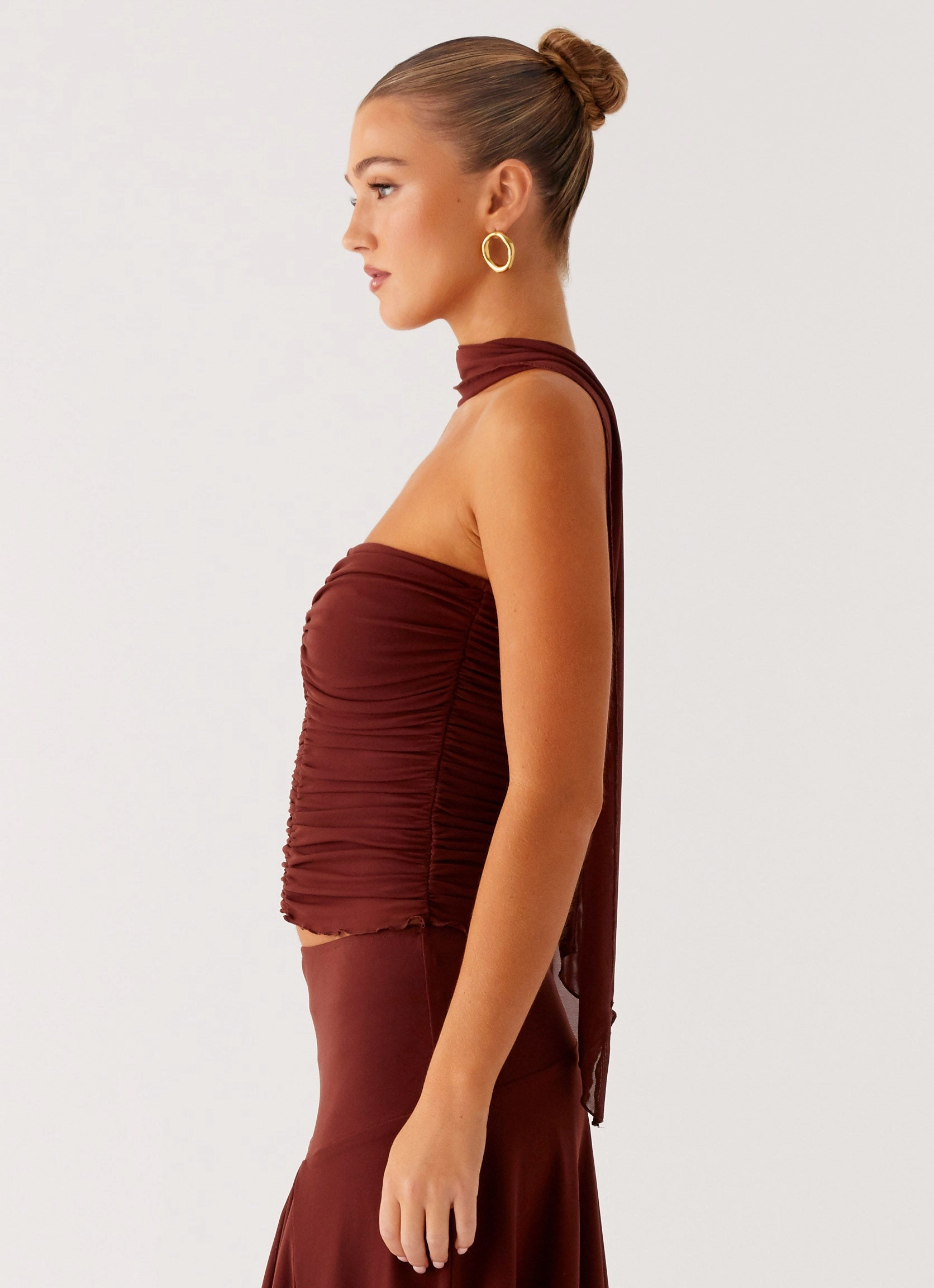 Mirage Scarf Top - Chocolate Quick Access Slit Soft Touch Fabric